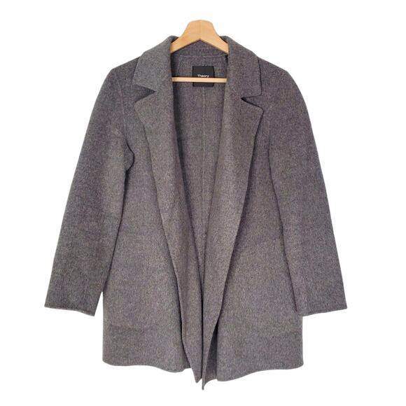 Theory Clairene New Divide Wool Cashmere Coat Charcoal Melange Grey Size Small - Picture 3 of 10